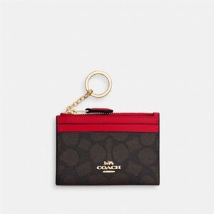 COACH MINI SKINNY ID CASE IN SIGNATURE CANVAS BROWN/RED